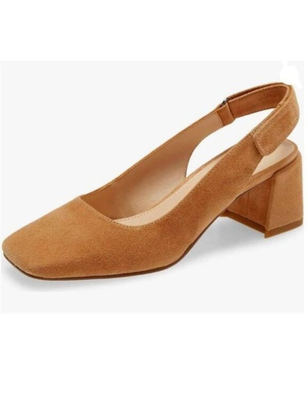 YDN Beige Slingback Adjustable Velcro Strappy Block Mid Heels Square Toe Pumps